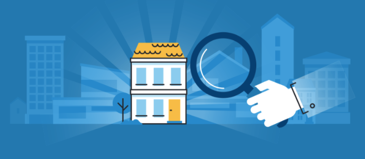 Vector illustration of a house and magnifying glass